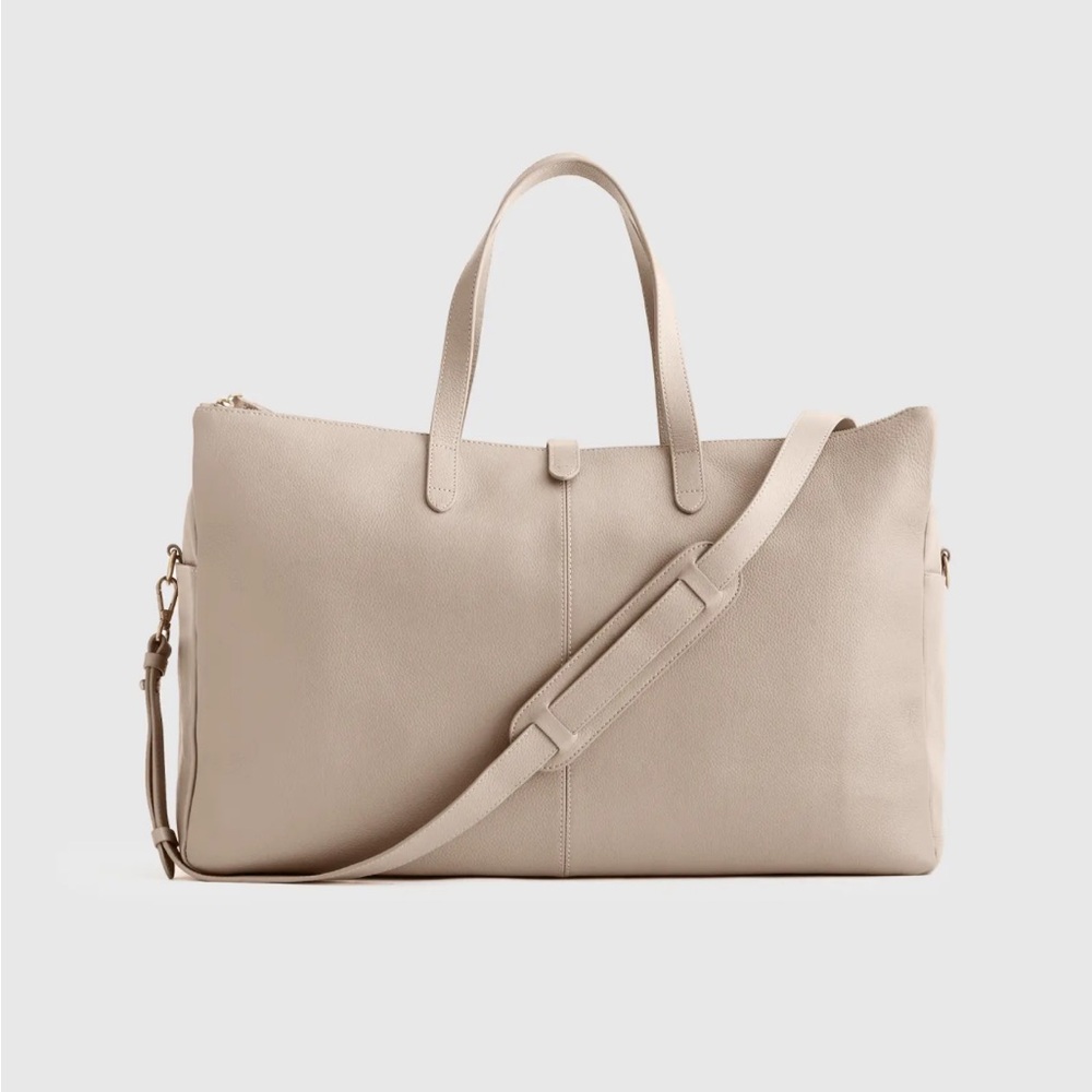 Quince Italian Leather Triple Compartment Weekender Taupe NEW